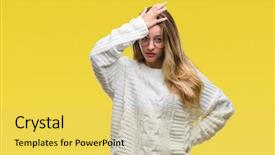  Presentation with lactation young woman breastfeeding - PPT theme having surprised with hand on head background and a yellow colored foreground