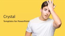 Presentation with handsome - Audience pleasing slide set consisting of surprised with hand on head backdrop and a yellow colored foreground
