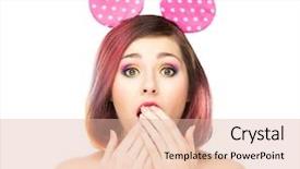  Presentation with mickey mouse - Amazing PPT theme having surprised woman in mickey mouse backdrop and a lemonade colored foreground