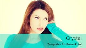  Presentation with listening woman - Cool new theme with surprised woman trying to listening a gossip backdrop and a cyan colored foreground