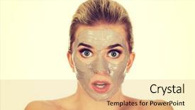  Presentation with hero mask woman - Audience pleasing presentation theme consisting of surprised woman with facial mask backdrop and a  colored foreground