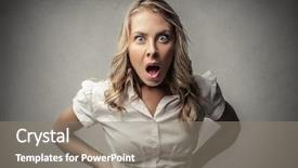  Presentation with woman stuck in ladder - Slide deck featuring surprised woman background and a gray colored foreground