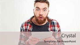  Presentation with role play woman and man - Amazing PPT theme having surprised young bearded man backdrop and a soft green colored foreground