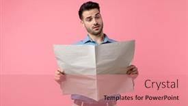  Presentation with reading - Colorful presentation enhanced with surprised-young-casual-man-reading backdrop and a coral colored foreground