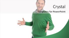  Presentation with unlock potential motivational concept manager - Colorful presentation theme enhanced with surprised young manager on withe backdrop and a white colored foreground