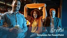  Presentation with people - Presentation theme featuring surprised-young-people-football-fan background and a ocean colored foreground