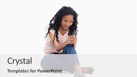  Presentation with young man and a woman - Slides having surprised young woman is sitting background and a white colored foreground