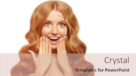  Presentation with facial - Slide set featuring surprised-young-woman-smiling background and a soft green colored foreground