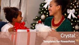  Presentation with daughter - Audience pleasing PPT theme consisting of surprising little daughter with christmas backdrop and a coral colored foreground