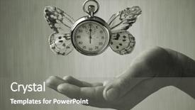  Presentation with black hand - Amazing theme having surreal - stopwatch with butterfly wings levitating backdrop and a gray colored foreground