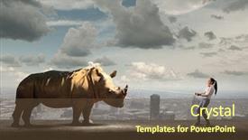  Presentation with rope - PPT layouts consisting of surreal - young scared woman holding rhino background and a tawny brown colored foreground