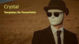  Presentation with space suit - PPT theme having surreal-gentleman-in-a-black background and a tawny brown colored foreground