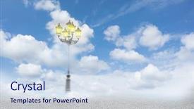  Presentation with surreal - Presentation theme with surreal image of a street lamp in the clouds background and a sky blue colored foreground