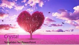  Presentation with heart shape tree - Audience pleasing theme consisting of surreal-landscape-with-pink-tree backdrop and a coral colored foreground