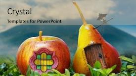  Presentation with apple pear - Cool new PPT theme with surreal photo manipulation backdrop and a mint green colored foreground