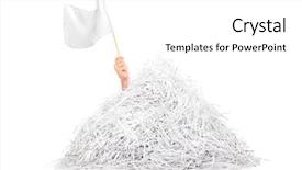  Presentation with flag - Theme having surrender - hand waving white flag background and a white colored foreground