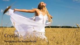  Presentation with qad quality knit fabric - Beautiful PPT theme featuring surrender - photo of glad girl backdrop and a gold colored foreground