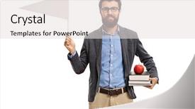  Presentation with professor - Beautiful PPT layouts featuring surrender - professor holding a white triangular backdrop and a light gray colored foreground