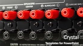  Presentation with abstract black and red - Audience pleasing PPT theme consisting of surround sound - red and black speaker connectors backdrop and a dark gray colored foreground