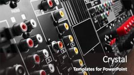  Presentation with side by side - Audience pleasing theme consisting of surround sound system - back side of av receiver backdrop and a dark gray colored foreground