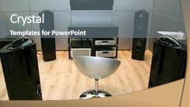  Presentation with theater - PPT theme having surround sound system - home theater 4 focus background and a gray colored foreground