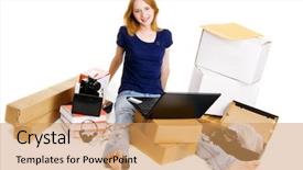  Presentation with online shopping and delivery - Slides consisting of surrounded with her delivered online background and a coral colored foreground