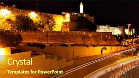  Presentation with city night - Beautiful presentation theme featuring surrounding wall of old city backdrop and a tawny brown colored foreground
