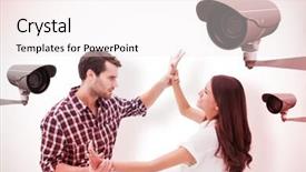  Presentation with cctv camera - Amazing slide set having surveillance cameras - fearful brunette being overpowered backdrop and a sky blue colored foreground