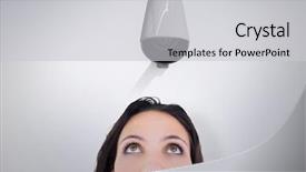  Presentation with cctv camera - Slide set consisting of surveillance cameras - pretty brunette looking up thoughfully background and a  colored foreground