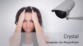  Presentation with cctv - Colorful slide deck enhanced with surveillance cameras - pretty brunette with a headache backdrop and a light gray colored foreground