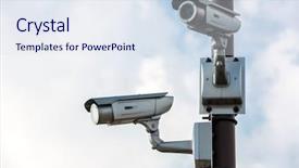  Presentation with cctv camera - Presentation theme with surveillance cameras - security camera cctv with blue background and a sky blue colored foreground