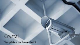 Presentation with camera security - Amazing PPT theme having surveillance cameras - security camera in the public backdrop and a light blue colored foreground