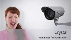  Presentation with cctv camera - Cool new slides with surveillance cameras - woman shouting towards the camera backdrop and a  colored foreground