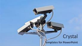  Presentation with cctv camera - Cool new presentation theme with surveillance cameras against blue sky backdrop and a light blue colored foreground