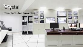  Presentation with surveillance - PPT theme with surveillance control room interior background and a light gray colored foreground