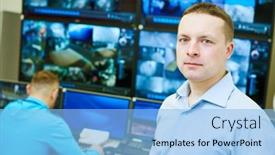  Presentation with video surveillance - Slide deck enhanced with surveillance-security-system-video-monitoring background and a light blue colored foreground