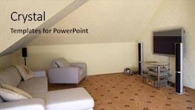  Presentation with theater - Amazing PPT layouts having surveillance system - armchairs a sofa backdrop and a soft green colored foreground