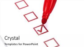  Presentation with task checklist - Colorful PPT theme enhanced with survey checkbox - checklist and red marker closeup backdrop and a white colored foreground