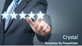 Presentation with five star - Presentation theme with survey rates - businessman pointing to five star background and a ocean colored foreground