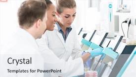  Presentation with scientific - Theme featuring survey research - group of researchers using scientific background and a sky blue colored foreground