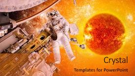  Presentation with sun star - Theme enhanced with survey satellite - spacecraft and astronauts in space background and a gold colored foreground