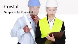  Presentation with civil engineering surveying - PPT theme enhanced with civil engineering surveying - amazed architect reading an inspector's background and a white colored foreground