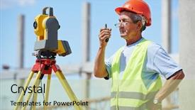  Presentation with engineering survey - Cool new PPT layouts with one surveyor worker working backdrop and a mint green colored foreground