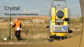  Presentation with engineering survey - Presentation design having surveyor workers with theodolite equipment background and a light gray colored foreground