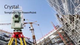  Presentation with engineering survey - Colorful presentation theme enhanced with engineering survey - surveyors measuring instrument close-ups large backdrop and a light blue colored foreground