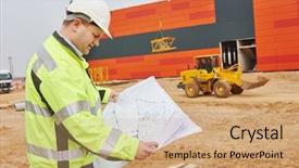  Presentation with project manager - Presentation theme consisting of surveyor - construction engineer builder manager background and a coral colored foreground