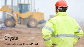  Presentation with foreman - Audience pleasing slide deck consisting of surveyor - construction foreman worker is watching backdrop and a coral colored foreground