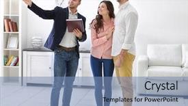  Presentation with new home - PPT layouts with surveyor - happy family with estate agent background and a teal colored foreground