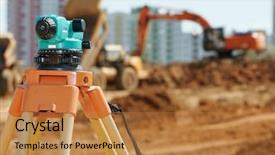  Presentation with construction equipment - PPT theme with surveyor equipment level outdoors background and a gold colored foreground
