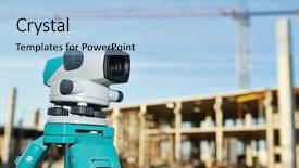  Presentation with construction equipment - Presentation theme featuring surveyor equipment optical level outdoors background and a light blue colored foreground